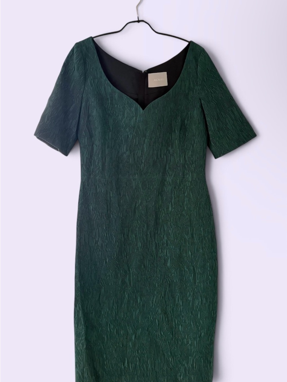 Jason Wu Forest Green Textured Midi Dress with V-Notch